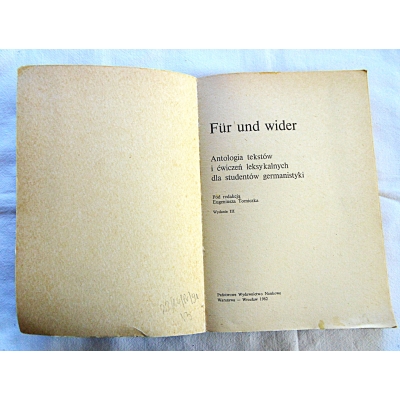 Pr.zb. FUR UND WIDER Antologia tekstów i ćwiczeń leksykalnych dla ...