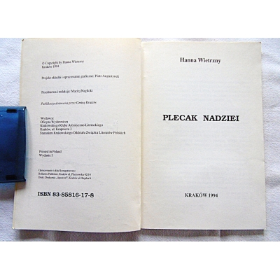 Wietrzny H. PLECAK NADZIEI  Dedykacja autorki