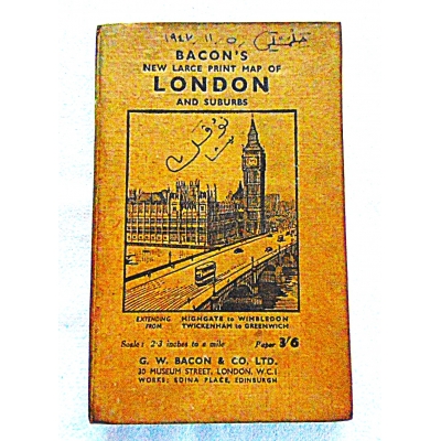 Bacon"s  LONDON Nowa mapa  Londynu oraz przedmieść, powiększonym drukiem