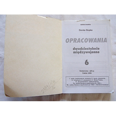 Stopka D.OPRACOWANIA lektury wiersze, dwudziestolecie mięzywojenne klasa7 528/14